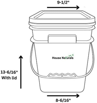 House Naturals 4 Gallon Square Food Grade Bucket Pail with Plastic Handles an...