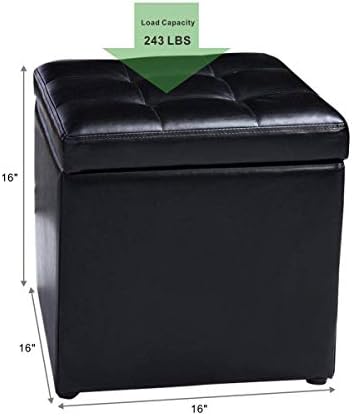 HOMGX 16'' Cube Storage Ottoman, Wooden Frame PU Leather Seat with Hi...
