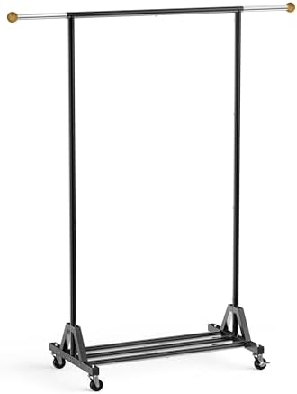 Rolling Garment Rack - Retractable Clothes Rack with Hanging Rods, Lockable W...