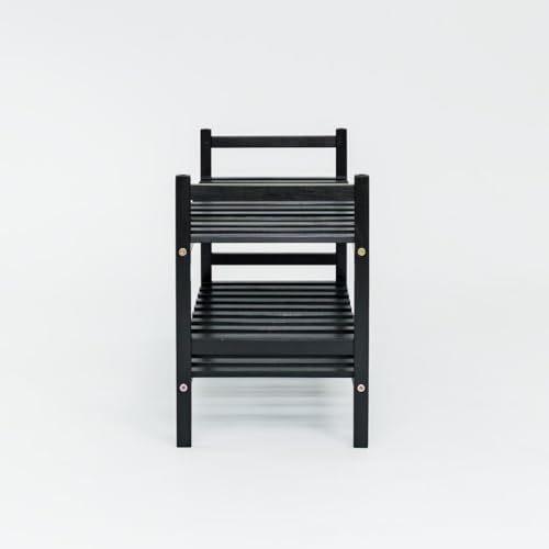 PJ Wood - Wooden 2 Tier Shoe Rack - 6 Pair Storage, Black