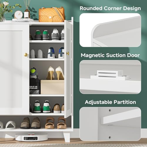 Flat-Shelf Shoe Cabinet with Doors,6-Tier Shoes Storage Cabinet with Adjustab...