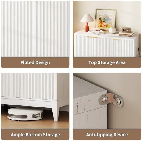 Vlsrka Shoe Storage Cabinet with Fluted Doors and Adjustable Shelves