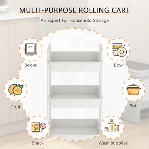 MOYIPIN 4-Tier Plastic Rolling Utility Cart with Handle,White