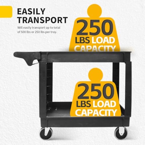 MaxWorks Heavy Duty 2‑Shelf Service Cart 500 lb Capacity Polypropylene Utilit...