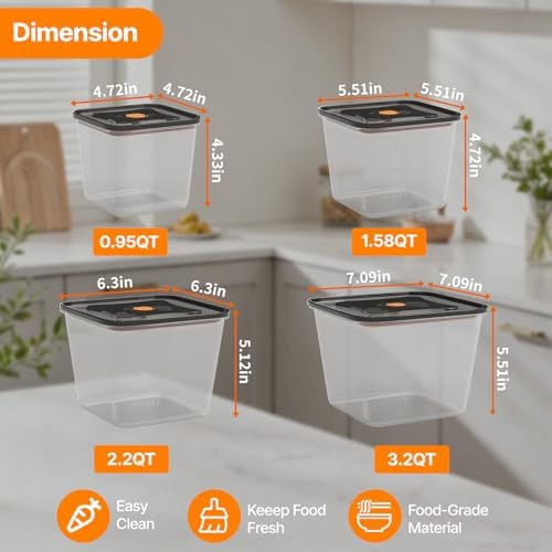 8 Pack Food Storage Containers;Stackable&Durable(0.95+1.5+2.2+3.2+4 * 4qt)