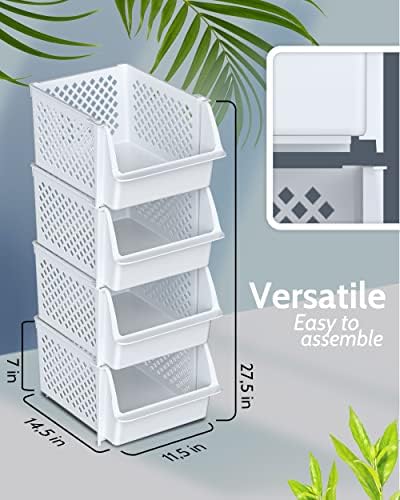 Skywin Stackable Storage Bins Open Front for Pantry Storage, 4 Pack - White