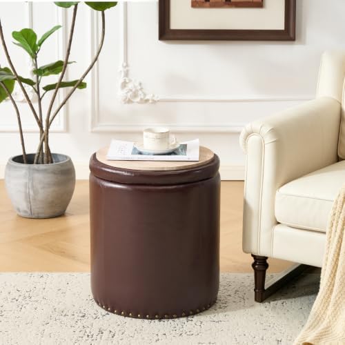 Royal Windsor Round Ottoman with Storage Set of 2, Faux Leather Button Tufted...