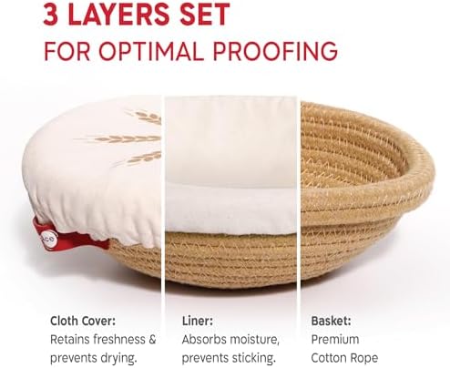 KneadAce Cotton Rope Banneton Bread Proofing Basket Set, Oval & Round Bre...
