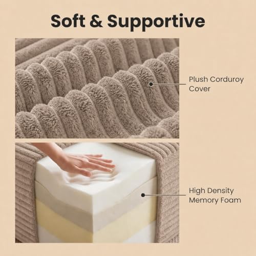 25.6" Ottoman Foot Rest for Couch,Plush Corduroy Rectangle Ottomans,Upho...