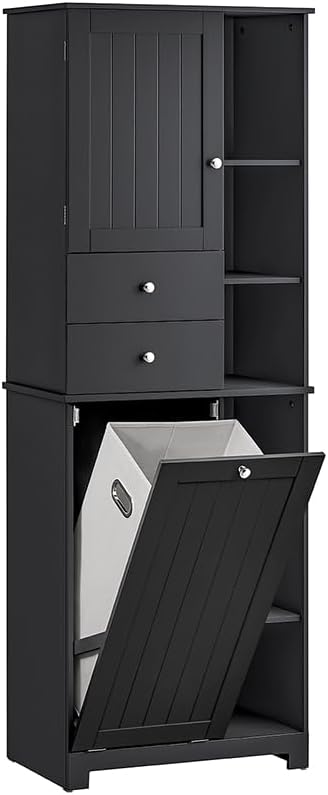 SoBuy Tall Tilt-Out Laundry Hamper Cabinet with Removable Basket and Shelves,...