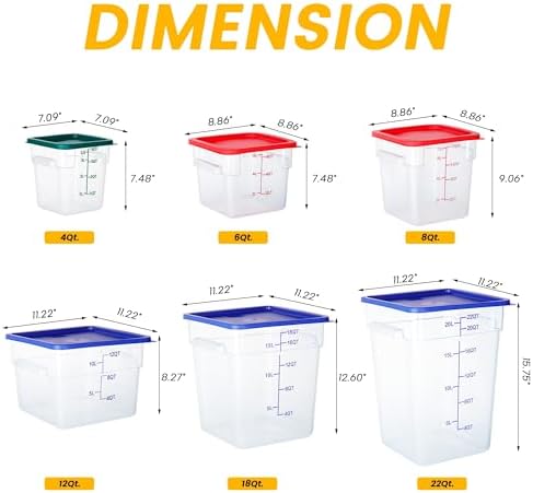 BIEAMA 4 Pack 8 Qt Square Food Storage Containers with Lids, NSF, Clear