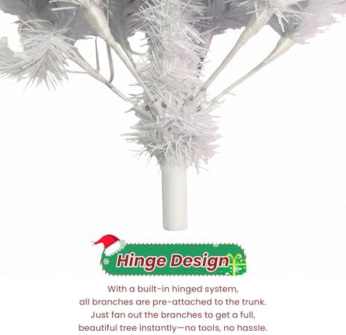 6ft White Prelit Christmas Tree with 300 LED White Lights, 726 Dense Branch T...