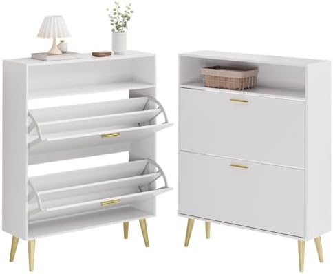 LYNSOM Entryway Shoe Cabinet Set of 2 with 2 Flip Drawers and Open Storage, W...