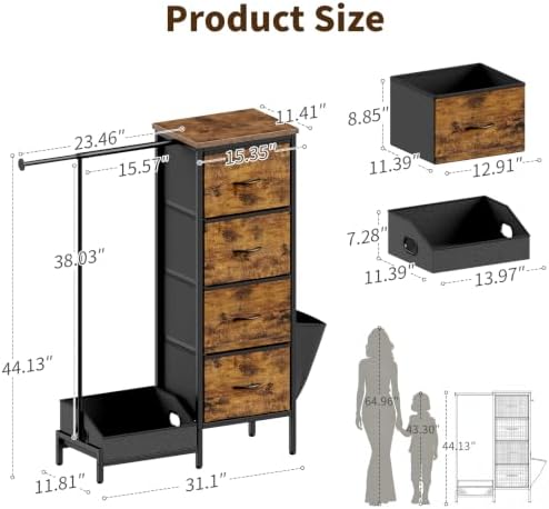 CODACE Dresser with Extendable Hanging Rack - Small Kid Dresser for Bedroom