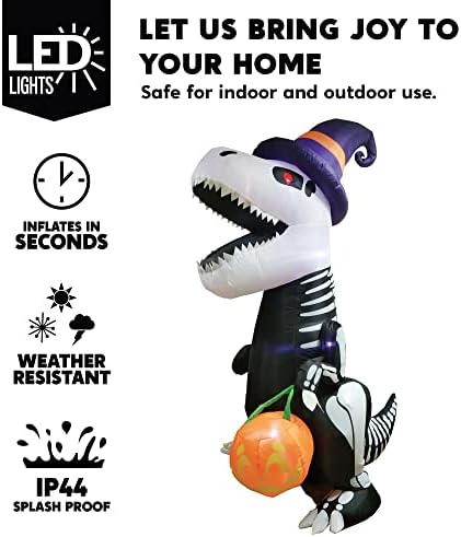 Joiedomi 8 FT Halloween Inflatable Skeleton Dinosaur with Pumpkin & Built...
