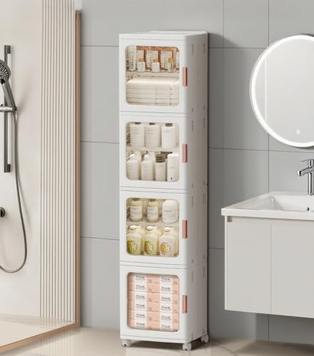 4-Tier Tall Narrow Bathroom Storage Cabinet for Small Space,White