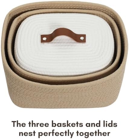 Cottonphant Set of 3 Nesting Cotton Rope Baskets with Lids, Decorative Woven ...