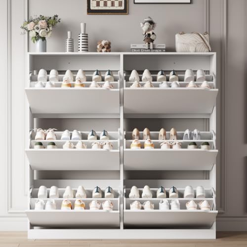 Xixini Shoe Storage Cabinet for Entryway with 6 Flip Drawers, Sturdy Wood Hid...