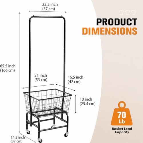 ALIMORDEN Rolling Laundry Cart with Hanging Rack & Metal Basket, Black