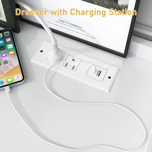 jiteentarou 9 Drawer Dresser with Charging Station and LED Lights, Modern Che...