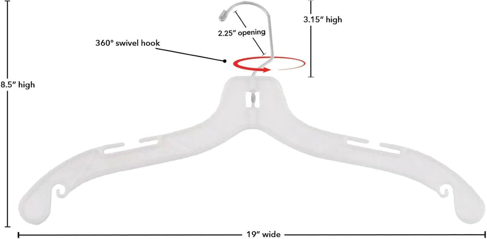 NAHANCO 19" Clear Heavy Weight Plastic Shirt Hangers, 100 Pack
