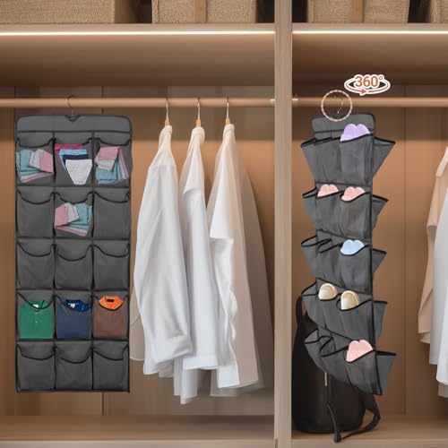 3Pcs 30 Large Pockets Dual Sided Hanging Shoe Organizer Double-Side Closet St...