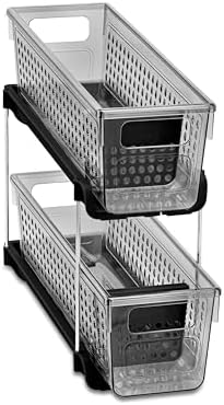 Madesmart Mini 2-Tier Plastic Multipurpose Organizer with Divided Slide-Out S...