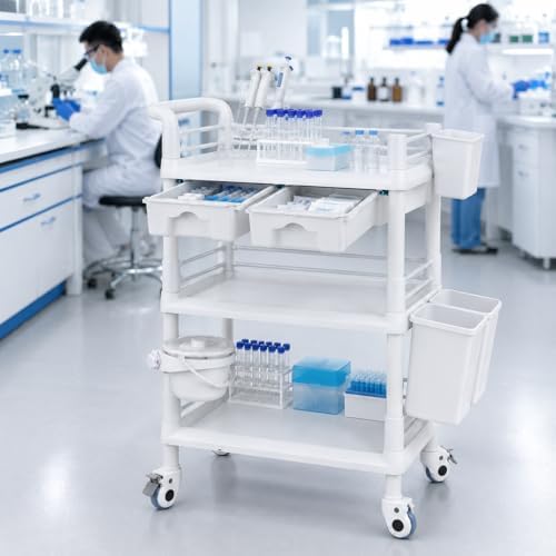 Rolling Utility Cart,Qiwey Medical Utility Cart with Drawers,3-Tier Esthetici...