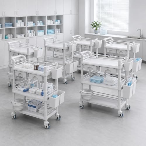 Rolling Utility Cart,Qiwey Medical Utility Cart with Drawers,3-Tier Esthetici...