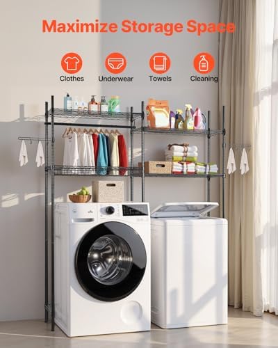 VEVOR Over the Washer and Dryer Storage Shelf, 4 Tier Laundry Room Drying Rac...