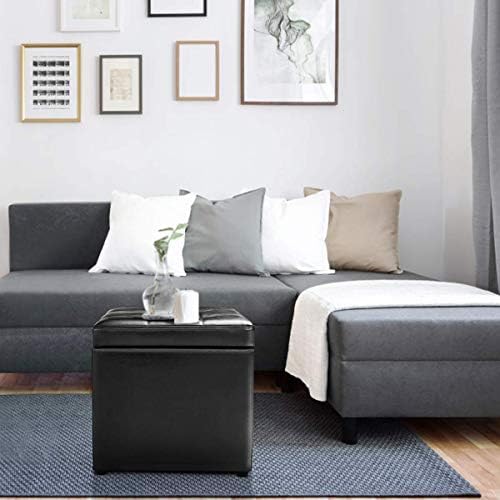 HOMGX 16'' Cube Storage Ottoman, Wooden Frame PU Leather Seat with Hi...