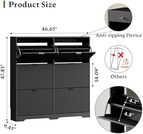 Xixini Shoe Storage Cabinet for Entryway with 6 Flip Drawers, Hidden Slim Woo...