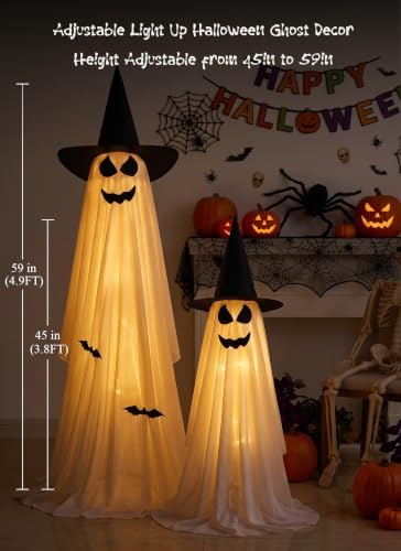 Minetom 2 Pack 5 FT Halloween Ghost Decorations Light Up Ghosts Outdoor