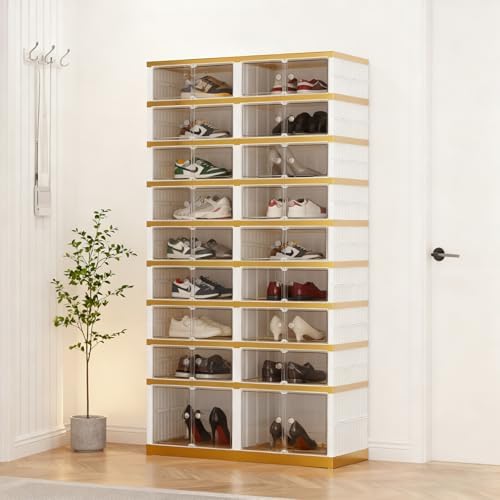 SYNCVIBE Foldable Shoe Organizer, 9 Tier, 36 Pairs, 34.2" Wide, White Go...