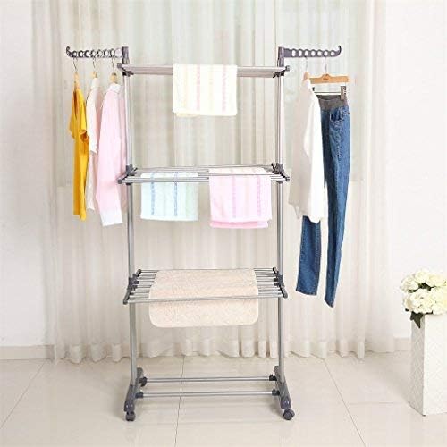 3-Tier Foldable Rolling Clothes Drying Rack with Commercial Grade Wheels Stai...