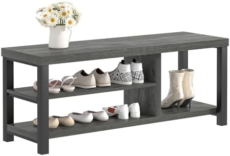 EXCEFUR Industrial Entryway Bench, Rustic Indoor Shoe Boot Storage Bench Seat...