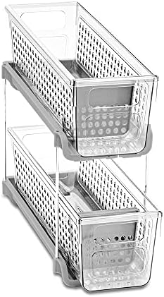 Madesmart Mini 2-Tier Plastic Multipurpose Organizer with Divided Slide-Out S...