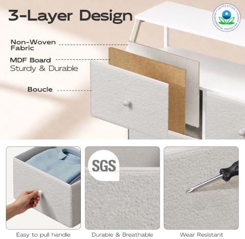 WLIVE Cream Boucle 8-Drawer Fabric Dresser Storage Tower Bedroom