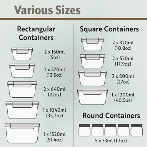 40pc Set Glass Food Storage Containers & Bowls with Airtight Lids - Leakp...