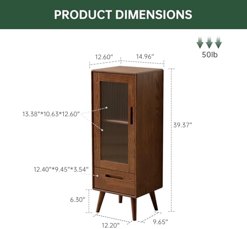 Narrow Display Cabinet with Glass Doors, Walnut