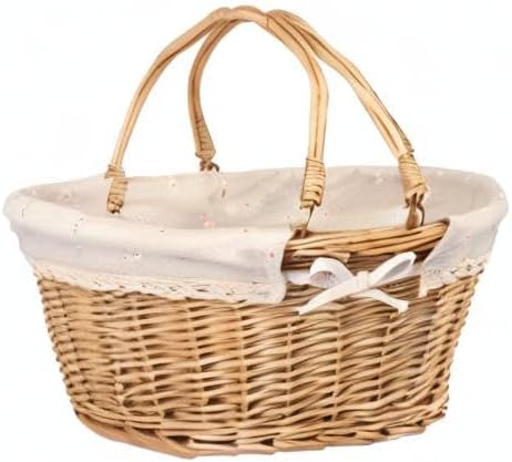 2 Pack Medium Size Oval Willow Basket with Handle, 12.6x9x4.7 Inch Wicker Pic...
