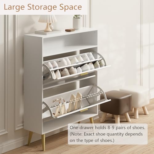 LYNSOM Entryway Shoe Cabinet Set of 2 with 2 Flip Drawers and Open Storage, W...
