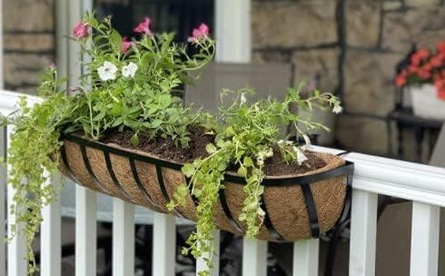 24 Inch Window Box Planters 3 Pack with Coco Liners, Rustproof Metal Hanging ...
