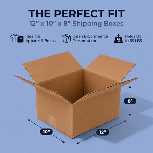 BOX USA Shipping Boxes Medium 12"L x 10"W x 8"H 25-Pack - Corr...