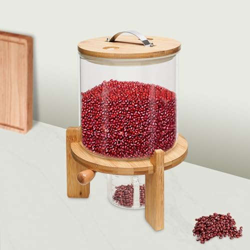 Flour and Cereal Container, 5L Rice Dispenser with Airtight Lid and Wooden St...
