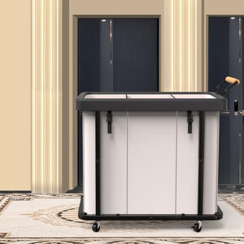 Laundry Hamper 3 Section,Rolling Laundry Basket with Wheels and Lid,White