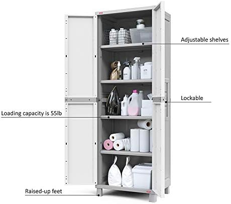 Keter Storage Cabinet with Doors and Shelves for Laundry Room, Garage, Bathro...