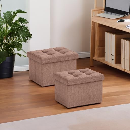 Ornavo Home Small Storage Ottoman, Foldable Collapsible Rectangle Linen Ottom...