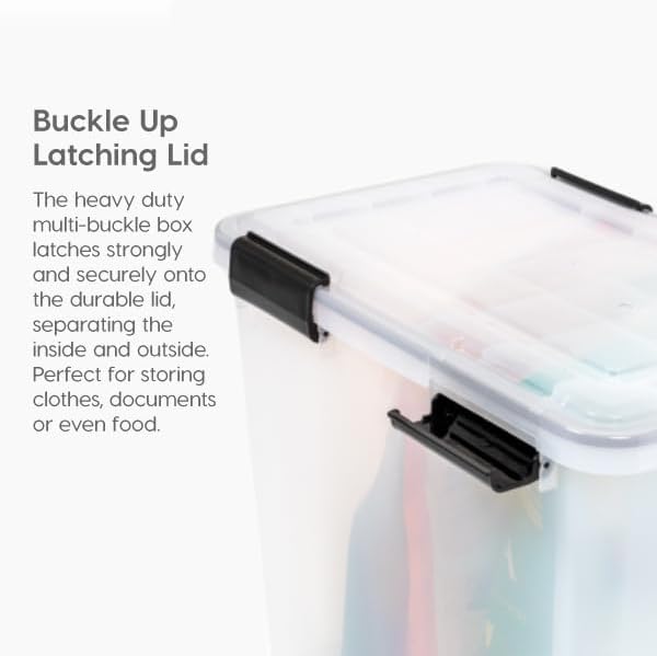 IRIS USA WeatherPro 63 Qt Storage Bins with Lids, 2 Pack, Clear/Black