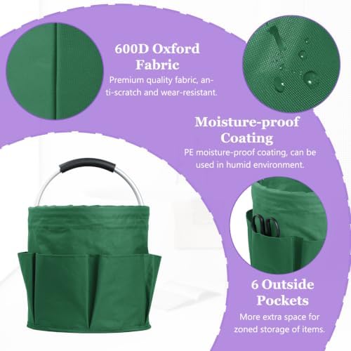 2PCS Collapsible Cleaning Caddy, 17L Tool Bag with 6 Pockets, Green + Black